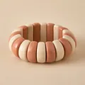 Detail of macaron resin elastic bracelet with cream and red rectangular beads - Cream Red Alternating Curved Surface Style (AB0068-5)