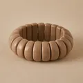 Macro view of mocha-colored resin beaded bracelet with wide glossy rectangular beads - Elastic Beaded Style (AB0068-8)