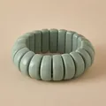Close-up of Macaron green beaded bracelet with smooth resin rectangular tiles - Tablet Block Style (AB0068-2)