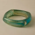 Minimalist square acrylic resin bangle with emerald blue gradient textures - Blue Green Gradient Marble Square-Round Style (AB0055-2)