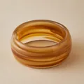 Exaggerated wide acrylic bangle with amber brown marble texture for a retro look - Brownish Marble (AB0042-3)
