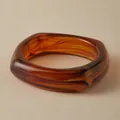 Vintage amber resin geometric bangle with natural brown marbled texture and square frame - Amber Marble Square-Round Style (AB0055-4)