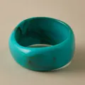 Translucent blue acrylic cuff bracelet with dark green marble veins and glossy finish - Lake Blue Marble Thick Round Style (AB0056-2)
