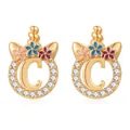 Detail of gold unicorn letter C earring with colorful enamel flowers and zircons - Gold Letter C Style (SF1012-C)