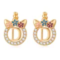 Detail of gold unicorn letter D stud earrings with zircon stones and colorful flowers - Gold Letter D Style (SF1012-D)
