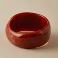 Vintage irregular geometric acrylic bangle with deep red marble pattern and glossy finish - Red Marble Thick Round Style (AB0056-3)