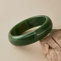 Exaggerated wide acrylic bangle in deep green with natural marble ink texture - Dark Green Bangle (AB0043-2)