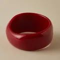 Glossy red acrylic wide bangle with geometric curved design and polished finish - Bright Red Thick Round Style (AB0056-4)