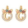 Détail de boucles d'oreilles licorne lettre G dorées avec fleurs émaillées et zircons brillants - Style Lettre G Doré (SF1012-G)