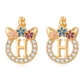Détail d'une boucle d'oreille licorne dorée avec zircons et fleurs en émail - Style Lettre H Doré (SF1012-H)