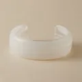 Minimalist translucent white acrylic geometric cuff bracelet with subtle misty texture - White Open Cuff Style (AB0057-1)
