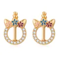 Détail des boucles d'oreilles licorne avec fleurs colorées et pavé de zircons - Style Lettre I Doré (SF1012-I)
