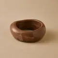 Chunky dark brown acrylic bangle with marble pattern and glossy finish in retro style - Brown Marble Thick (AB0046-2)