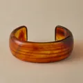 Retro amber acrylic wide cuff bracelet with geometric tortoiseshell patterns for women - Amber Tortoise Open Cuff Style (AB0057-5)