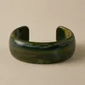 Retro dark green marble texture acrylic open bangle with thick irregular geometry - Dark Green Marble Open Cuff Style (AB0057-8)