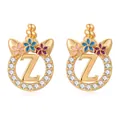 Vue détaillée de boucles d'oreilles licorne dorées avec lettre Z et zircon - Style Lettre Z Doré (SF1012-Z)