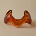 Retro amber acrylic bangle with irregular wave design and tortoise shell texture - Amber Marble Wave Open Cuff Style (AB0058-3)