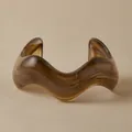 Chic amber brown marble resin open bangle featuring a unique wavy geometric design - Beige Amber Marble Wave Open Cuff Style (AB0058-5)
