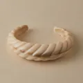 Vintage irregular acrylic twist bangle in a creamy marble and coffee brown pattern - Beige Marble Twisted Rope Open Style (AB0059-1)