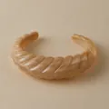 Vintage acrylic geometric open bangle featuring a beige and caramel tortoiseshell pattern - Beige Caramel Marble Twisted Rope Open Style (AB0059-2)