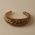 Retro geometric open bangle in dark brown amber-toned acrylic with a twisted design - Brown Amber Twisted Rope Open Style (AB0059-3)
