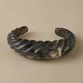 Retro smoky translucent acrylic geometric C-shape bracelet with a twisted spiral texture - Smoky Twisted Rope Open Style (AB0059-4)