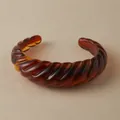 Vintage irregular geometric acrylic bangle in translucent dark amber resin finish - Dark Amber Twisted Rope Open Style (AB0059-5)