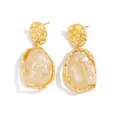 Geometric gold stud earrings with large marbled resin pendants in a vintage style - Light Gold Beige Marble Pattern Style (3412)