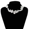 Irregular liquid metal style silver necklace with organic molten textured links - Choker (6085) / Silver