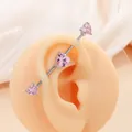 Barbell industrial con circonitas de corazón rosa en modelo de oreja estilo hip hop - Estilo Zirconia Corazón Rosa (EHSF2412)