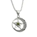 Macro detail of pentagram moon pendant with olive green stone and vintage steel texture - Pendant Only / Emerald Green Zirconia