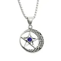 Detail of vintage steel crescent moon pendant with celtic knot and blue star zircon - Pendant Only / Dark Green Zirconia