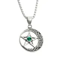 Detail of gothic star pendant with green bead and celtic moon pattern in vintage steel - Pendant Only / Green Zirconia