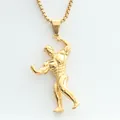 Detailed close-up of golden muscular man pendant with polished box chain for fitness fans - Pendant Only (No Chain) / Gold