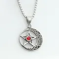 Vintage steel star and crescent necklace with red gemstone inlay on box chain - Pendant Only / Red Zirconia