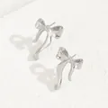 Polished silver bow knot stud earrings with elegant minimalist streamlined design - Silver Shiny Ribbon (BSSP006B)