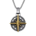 Vintage steel compass necklace with two-tone gold star pendant on a silver box chain - Compass / Gold Compass (Gold Compass and Stainless Steel Chain)