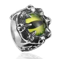 Macro shot of punk dragon claw ring with a yellow evil eye gemstone and vintage steel finish - Size 7 / Green Yellow Eye