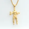 Detail of golden muscular bodybuilder pendant with dumbbell on a sturdy box chain - Pendant Only (No Chain) / Gold