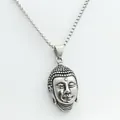 Macro shot of punk retro stainless steel Buddha head pendant with oxidized details - Silver Pendant (Chain Not Included)