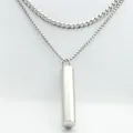 Detail of silver stainless steel double layer chain necklace with cylindrical pendant - Cylindrical Style 1 (280657) / Pendant Only (Without Chain)