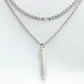 Detailed view of silver stainless steel capsule pendant with dual layered cuban and box chains - Cylindrical Style 4 (280657) / Pendant Only (Without Chain)