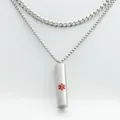 Detail of double-layer stainless steel curb and box chains with red medical symbol pendant - Large Pendant Only (Without Chain)