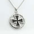 Retro stainless steel iron cross necklace with black textured finish on box chain - Pendant Only (Without Chain) / Silver