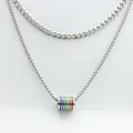 Macro detail of silver double layer chain necklace featuring a rainbow stripe tube pendant - Pendant Only (No Chain) / Steel