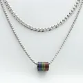 Detail of silver stainless steel double chain featuring a cylindrical rainbow pride pendant - Pendant Only (No Chain) / Black