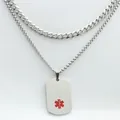 Détail de la chaîne cubaine en acier argenté avec pendentif d'alerte médicale - Pendentif Couleur Acier (Sans Chaîne)
