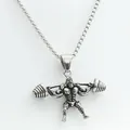 Macro shot of silver stainless steel weightlifting pendant with detailed muscle carving - Silver (Pendant Only (Without Chain))