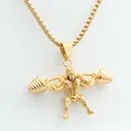 Polished gold barbell weightlifter pendant with sturdy box chain for fitness men - Gold (Pendant Only (Without Chain))