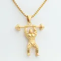 Close-up of golden weightlifter pendant with box chain showing detailed muscle texture - Gold Color Pendant (Pendant Only (Without Chain))